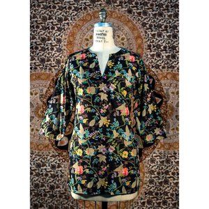 Garden Print Cotton Tunic Top - Small